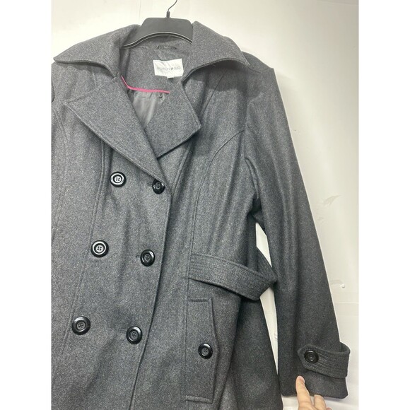 Fashion Bug Women’s 1X Peacoat Jacket Gray Wool Blend Double Breasted - Picture 6 of 12
